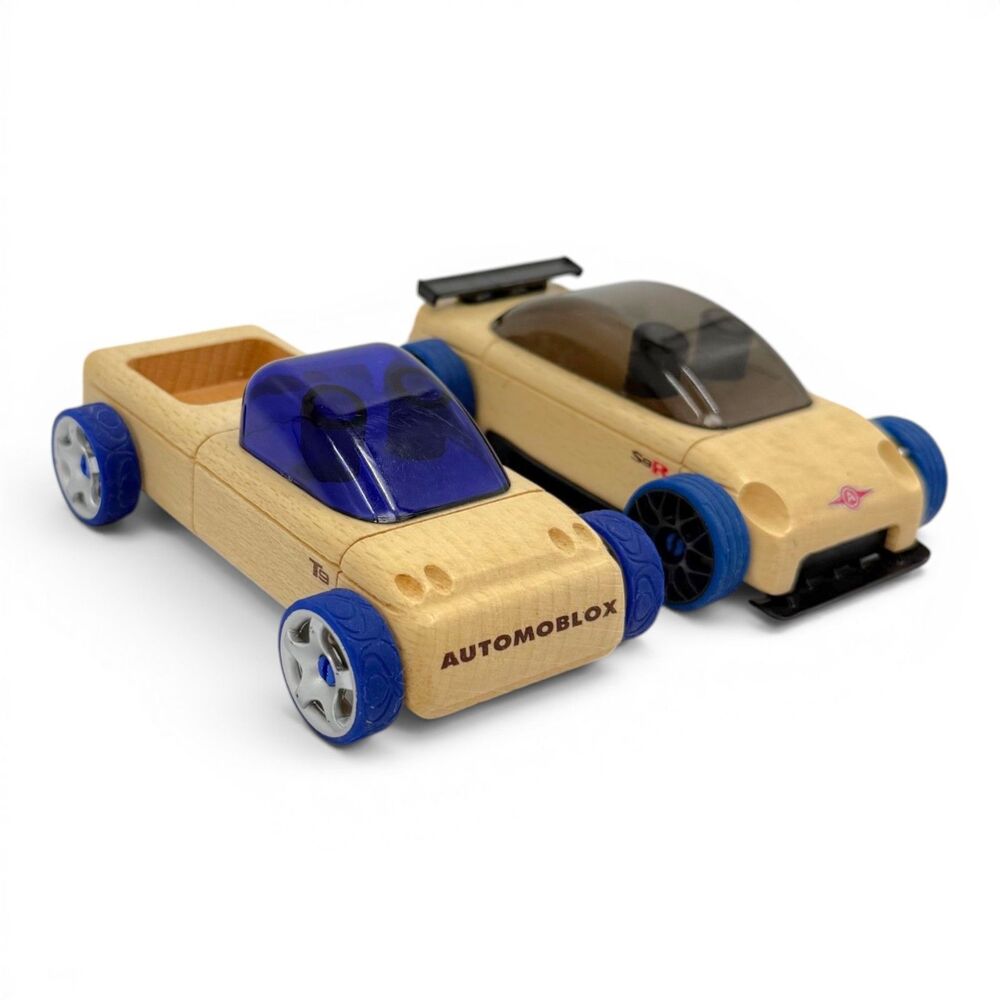 Automoblox Wood Toy Minis S9R Sedan Car and T9 Pickup Truck Set